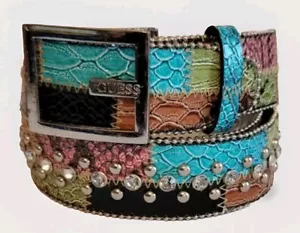 Guess Womens XL Studded Rhinestone Multi Color Belt Style 958006 - Picture 1 of 13