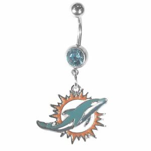 Miami Dolphins Navel Belly Ring with Team Logo Dangle Charm NFL Football