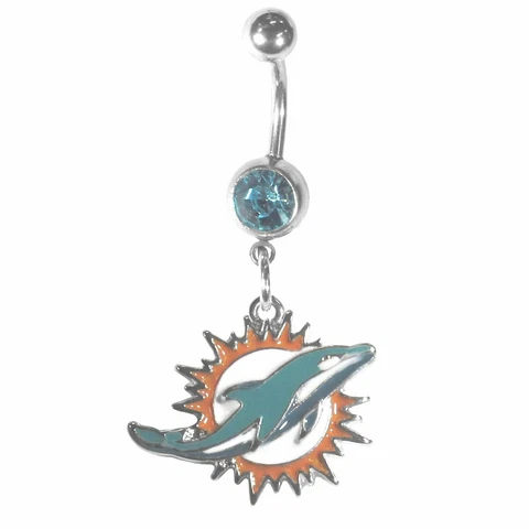 Miami Dolphins Navel Belly Ring with Team Logo Dangle Charm NFL Football Cover