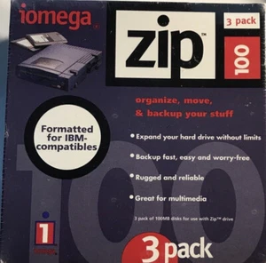 Iomega Zip 100MB Cartridge (PC Formatted 3-Pack) (DiscbyManufacturer) New Sealed - Afbeelding 1 van 1