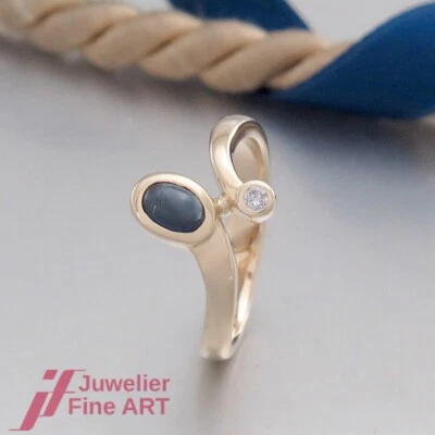 QUINN Safir-Ring mit 1 Saphir  und 1 Brillant 0,04ct - 14K/585 Gelbgold - Bild 1 von 4