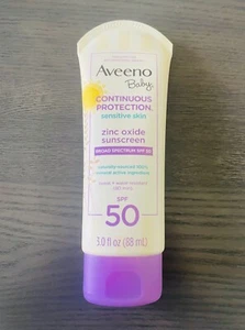 AVEENO BABY Continuous Protection Sensitive Skin Lotion Zinc Oxide Sunscreen 3oz - Picture 1 of 4