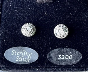 Bridge Diamond Cluster Stud Earrings Sterling Silver (1/10 ct) New In Box - Picture 1 of 6