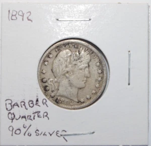 1892, Barber Quarter Dollar USA 0.900 Low Mint 8.2MM Silver 1st Yr Hi Value Coin - Picture 1 of 11
