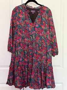 J Crew Liberty of London Ruffle Neck Tiered Popover Floral Dress Small - Picture 1 of 4