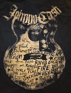 Johnny Cash Gitarre mit Schrift SCHWARZ Erwachsene T-Shirt - Bild 1 von 1