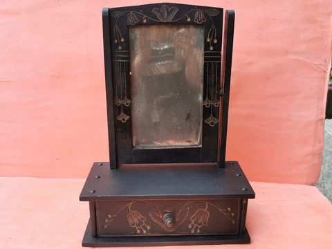 OLD ANTIQUE PRIMITIVE WOODEN HAND MADE DRAW CABINET MIRROR TOILET LOCKER make up Cover