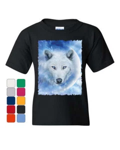 White Wolf Youth T-Shirt Wildlife Animal Moon Howl Nature Wolfpack Kids Tee - Picture 1 of 8