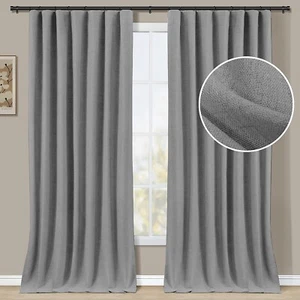 Zeerobee 100% tende oscuranti lunghe 96 pollici set 2 pannelli finta lino grigio scuro - Foto 1 di 7