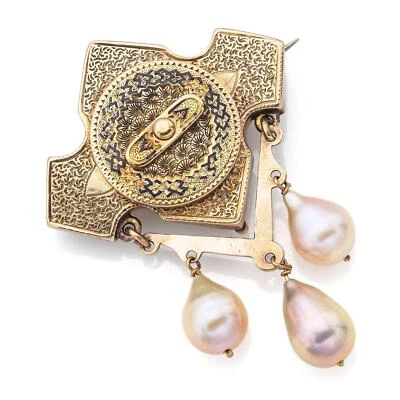 Antique Victorian 14K Yellow Gold Sea Pearl Brooch Pin Pendant - Image 1 of 4