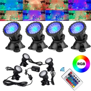 Set of 4 Submersible 36LED RGB Pond Spot Light Underwater Pool Fountain + Remote - Picture 1 of 15