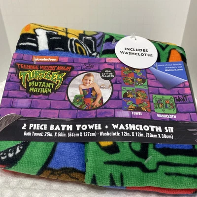 JUEGO DE 2 TOALLAS Y PAÑOS DE ALGODÓN PARA NIÑOS TORTUGAS NINJA MUTANTES ADOLESCENTES. NUEVO Foto 1 de 4