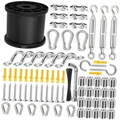 164FT Black Vinyl-Coated 304 Stainless Steel Cable – Heavy Duty String Lights  - Image 1 of 4