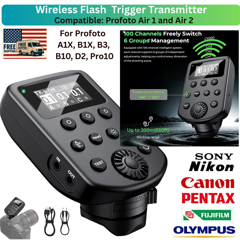 Wireless Flash Trigger for Profoto Air1 Air2 A1X B10 D2 Pro10 – 100CH 6  AODELAN - Image 1 of 4