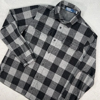 Polo Ralph Lauren Shirt Mens Large Gray Plaid Button Up Loop Collar Flannel - Image 1 of 4