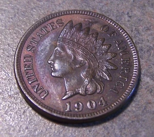 1904 Indian Head Cent ~ höherwertig ~ vier Diamanten ~ Obv. Toning - Bild 1 von 3