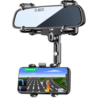 Rearview Mirror Phone Mount – 360° Rotating Anti-Shake Holder for All Phones - Image 1 of 4