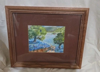 San Antonio TX Arte Firmado M Tarter- Hill Country Bluebonnet Acuarela Original Foto 1 de 4