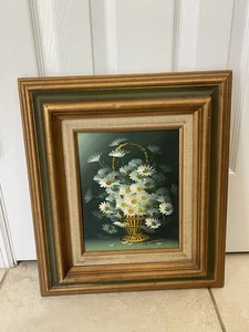Nancy Lee Daisy Flower Oil Painting With Wood Frame 18X15 - Picture 1 of 6