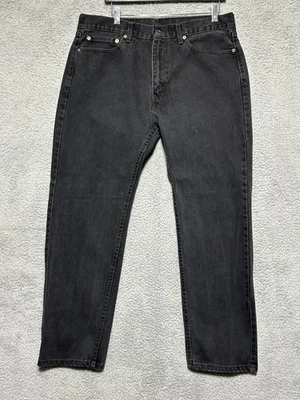 Levis 505 Regular Fit Straight Stretch Rugged Denim Black Jeans Mens Sz 36X32 - Image 1 of 4