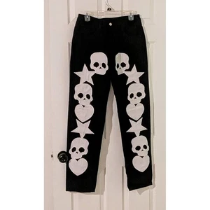 Blackair Black Skull Star Heart Denim Jeans Punk Goth Grunge Core Size 30 NWOT - Picture 1 of 10
