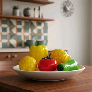 Vtg MURANO Style Hand Blown Glass Fruit Lot of 5 Tomato Lemon Zucchini (READ)  - Picture 1 of 10