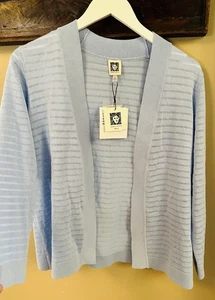 Anne Klein Candigan Women Surf Blue Sz#PS Open-Front Shadow Stripe New - Picture 1 of 8