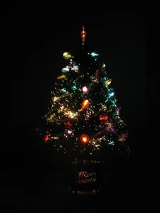 Fiber Optic Christmas Tree Rotating Gold Tone Base 34" Merry Christmas Vintage! - Picture 1 of 20