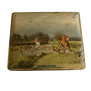The Huntsman Metal Box Toffee Tin Hinged Equestrian Dogs - Picture 1 of 6