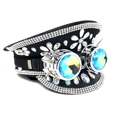Steampunk RAVE Captain Style Luxury Women Girl Rhinestone Sequin Top Hat - Image 1 of 4