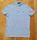 Ralph Lauren Polo Mens Pima Soft Touch Cotton Striped Polo Top In Sky Blue Sz S