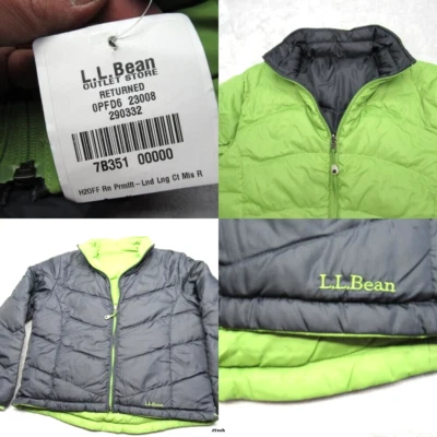 LL Bean Down Jacket Womens Large Green Gray Reversible Full Zip Puffer NWD - Image 1 of 4