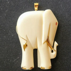 14k 585 Yellow Gold, large Hand Carved Elephant Pendant approx 2.5"H - Picture 1 of 12