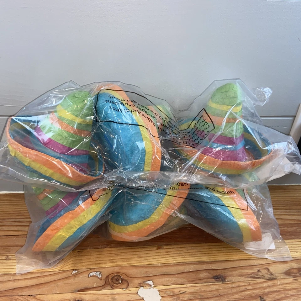 Mini Sombrero Pinatas  , Party Decor, 6 Pieces - Image 1 of 3