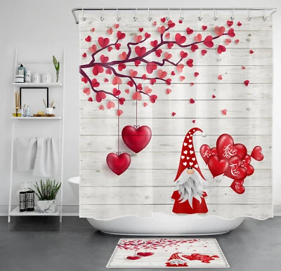 Juego de accesorios de baño cortina de ducha de San Valentín gnomo globo corazón rojo Foto 1 de 4