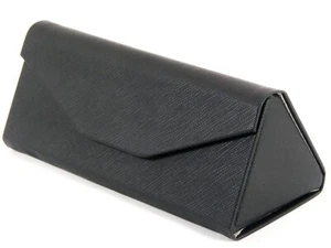 Triangular Foldable Magnetic PU Leather Black Case Glasses Eyeglasses Sunglasses - Picture 1 of 19