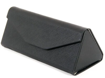Triangular Foldable Magnetic PU Leather Black Case Glasses Eyeglasses Sunglasses - Image 1 of 4