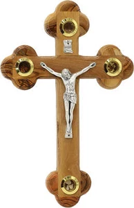 Handmade Olive Wood Crucifix Wall Cross 4 Lenses Orthodox from Holy Land - Picture 1 of 4