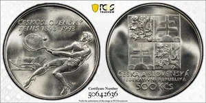 Czechoslovakia 1993 500 Korun PCGS Ms66 Czech Tennis Silver - Picture 1 of 3