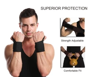 Paquete de 2 muñequeras - correas de soporte para muñeca de gimnasio para levantamiento de pesas/entrenamientos (negro) - Imagen 1 de 5