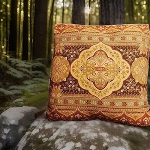 Vtg Gold Decorative Throw Pillow MCM Medalion 20"x20" Clean Tapestry Type - Picture 1 of 3