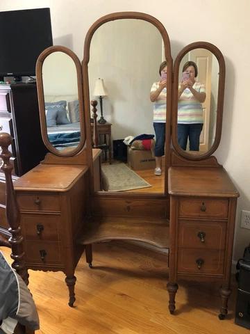 Antique Vanity Dresser with Mirrors Cover