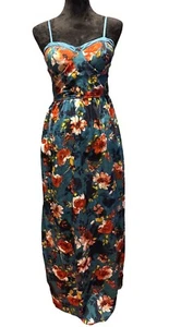 Floral Maxi Sundress LG Adjustable Spaghetti Straps Smocked Back Boho Hippie - Picture 1 of 11