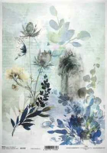 Papel de arroz ITD A/4 para decoupage - jardín azul - R1732 - Imagen 1 de 2