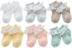 Newborn Girls Frilly Socks Baby Ankle Infant Toddler Lace Ruffle White Pink - Picture 1 of 9