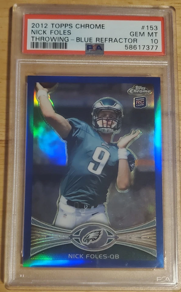 2012 Topps Chrome Nick Foles Blue Ref. RC /199 PSA 10! GEM MT! Eagles SB Champ! - Image 1 of 1