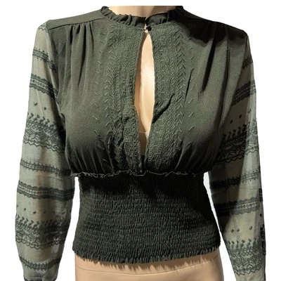 Blusa Top BKE Gimmicks Corte Oliva Ojo de Cerradura Manga Transparente Cintura Ajustada XS NUEVA CON ETIQUETAS Foto 1 de 4