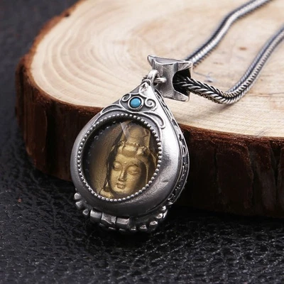 S999 Medallón Santuario Buda Plata Pura, Caja de Oración Tibetana Amuleto, Colgante Gau Foto 1 de 4