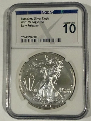 2023 W Burnished Silver Eagle NGCX Mint State 10 - Early Releases - Image 1 of 2