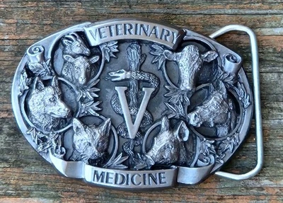 Raro De Colección 1986 Veterinario Medicina Veterinaria Bergamota Latón Funciona Cinturón Hebilla Plateado Foto 1 de 4